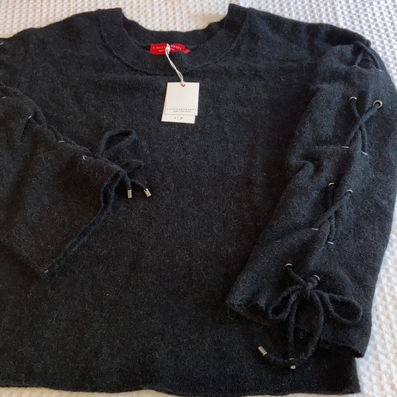 NEW! $228 n:PHILANTHROPY Amy Lace-Up Sleeve Sweater Black Cat Size Small - Picture 8 of 9